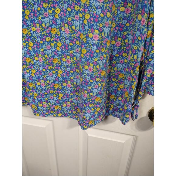 Adrienne Vittadini Woman 1X Blouse V Neck Slit Tie 3/4 Sleeve Floral Cottage... - Picture 5 of 9